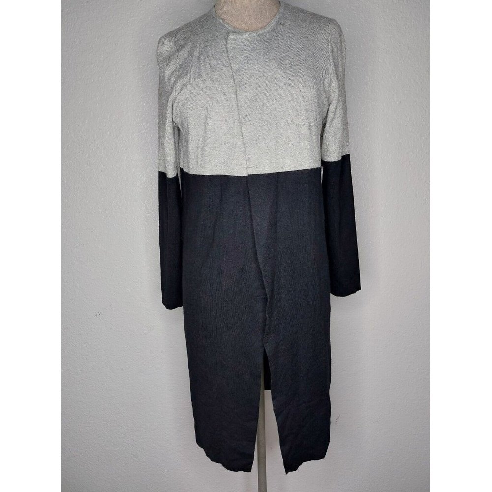 Liz Claiborne Womens Sweater Medium black heather Grey Long Open Cardigan NWT